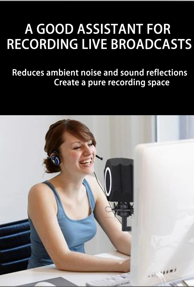 Acoustic Windscreen 5-Sided Seal - Wind Noise Reduction, Side-Open POP Filter, Quiet Studio, Portable & Lightweight