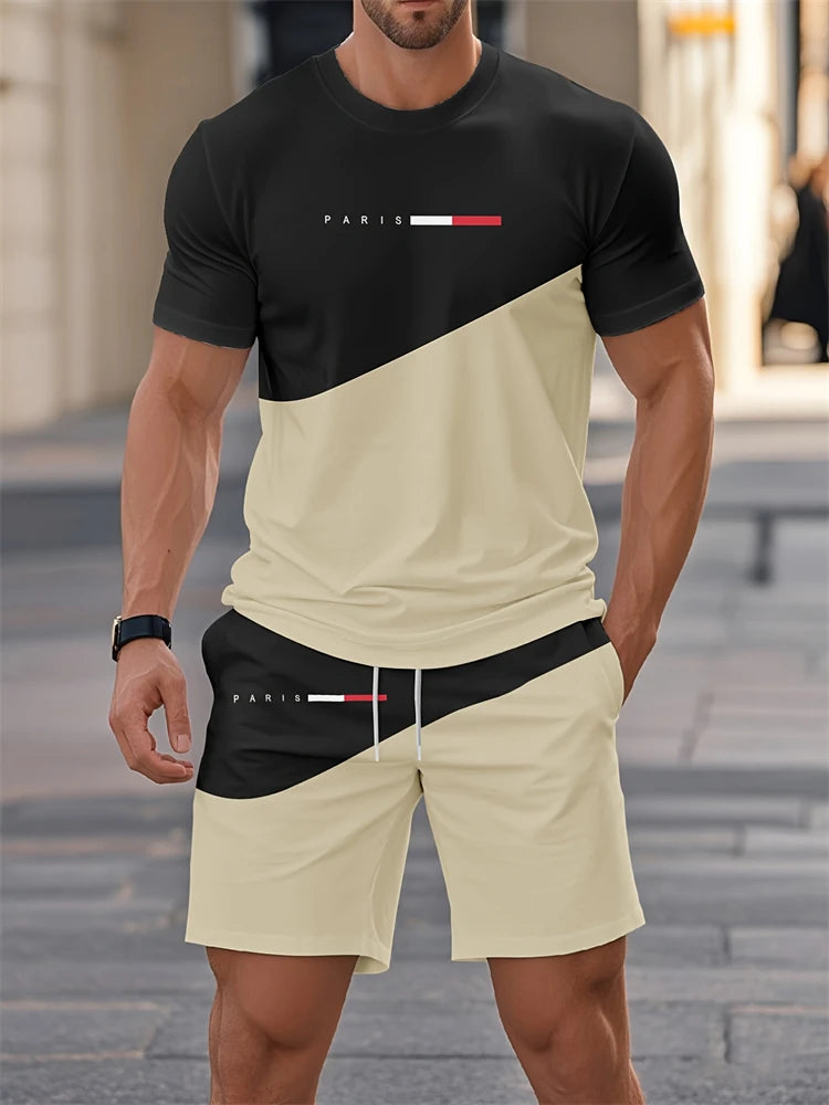 Men's Stripe Letter Print Oversized T-Shirt & Shorts Set