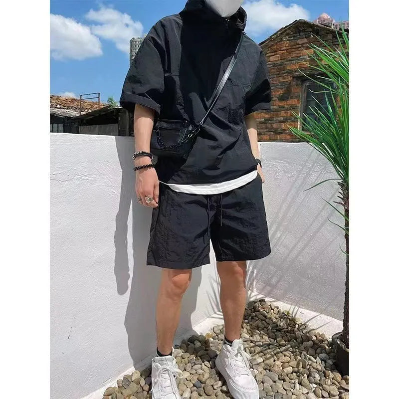 Men's Cargo Style Hooded T-Shirt & Shorts Set