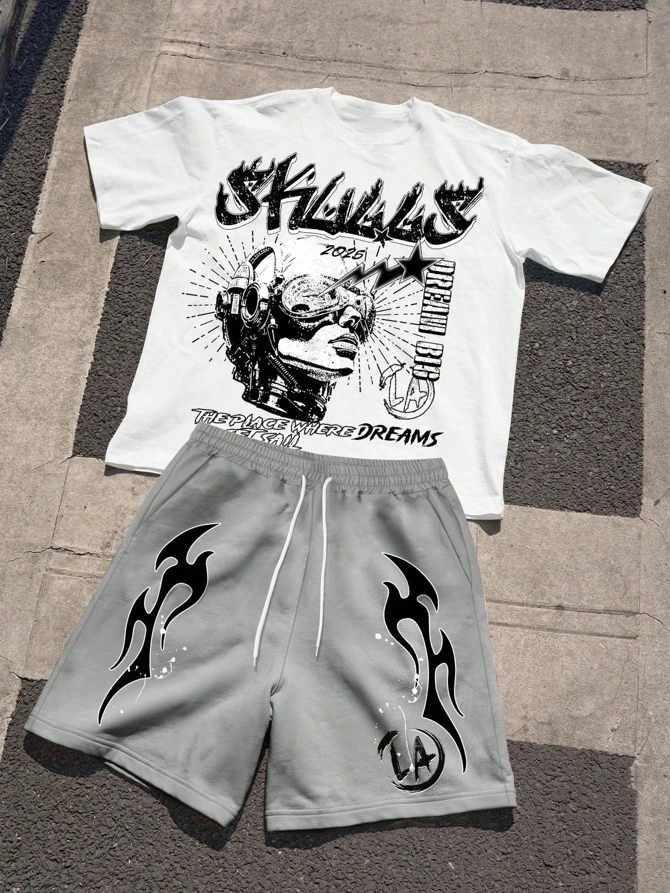 Men's Letter Print T-Shirt & Shorts Set