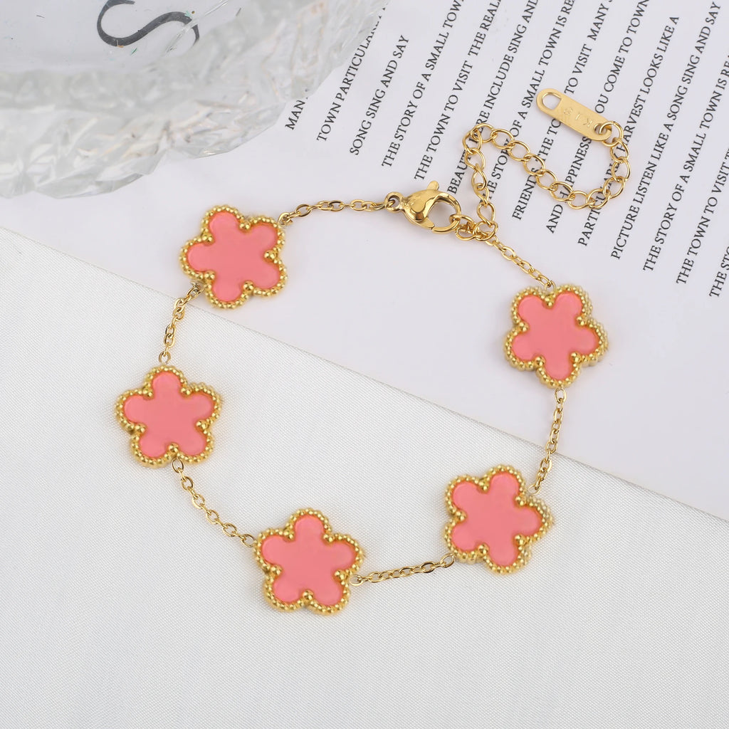 White Black Red Green Shell Five Leaf Flower Stainless Steel Ladies Bracelet Simple for Woman Party Birthday Jewelry Gift Clover