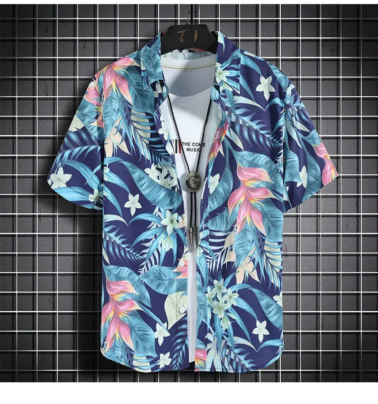 Men's Hawaiian Print Shirt & Shorts Beach Set