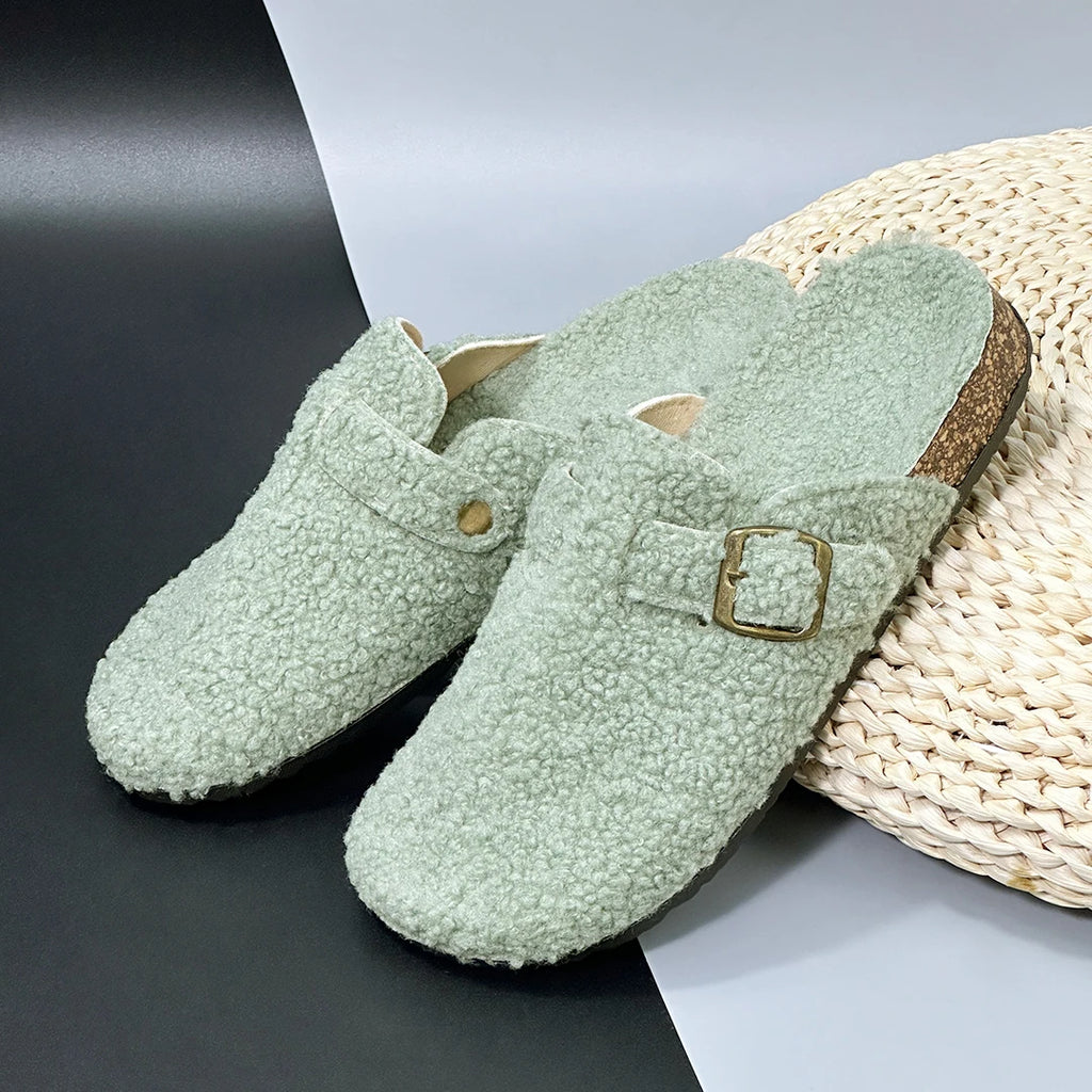 New Plush Closed-toe Slippers Retro Sandals Women Men's Indoor & Outdoor Slip-on Flat Shoes Suitable For Fall & Winter