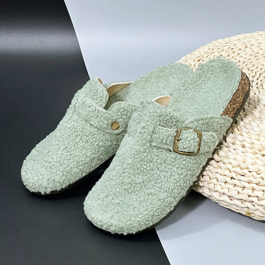 New Plush Closed-toe Slippers Retro Sandals Women Men's Indoor & Outdoor Slip-on Flat Shoes Suitable For Fall & Winter