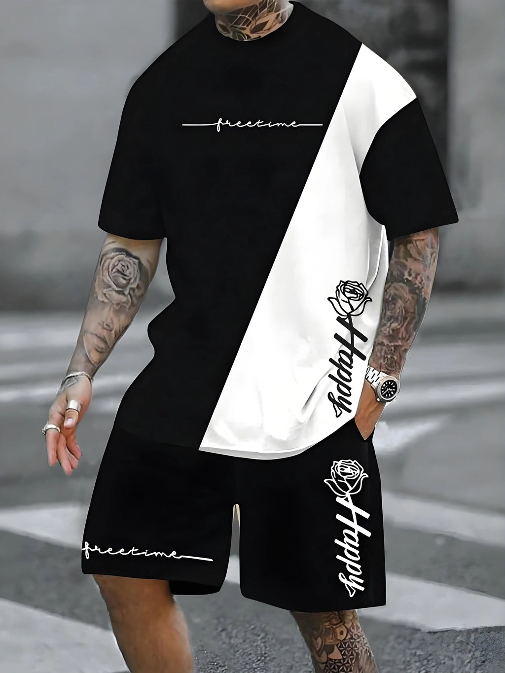 Men's Plus Size Urban Street T-Shirt & Shorts Set