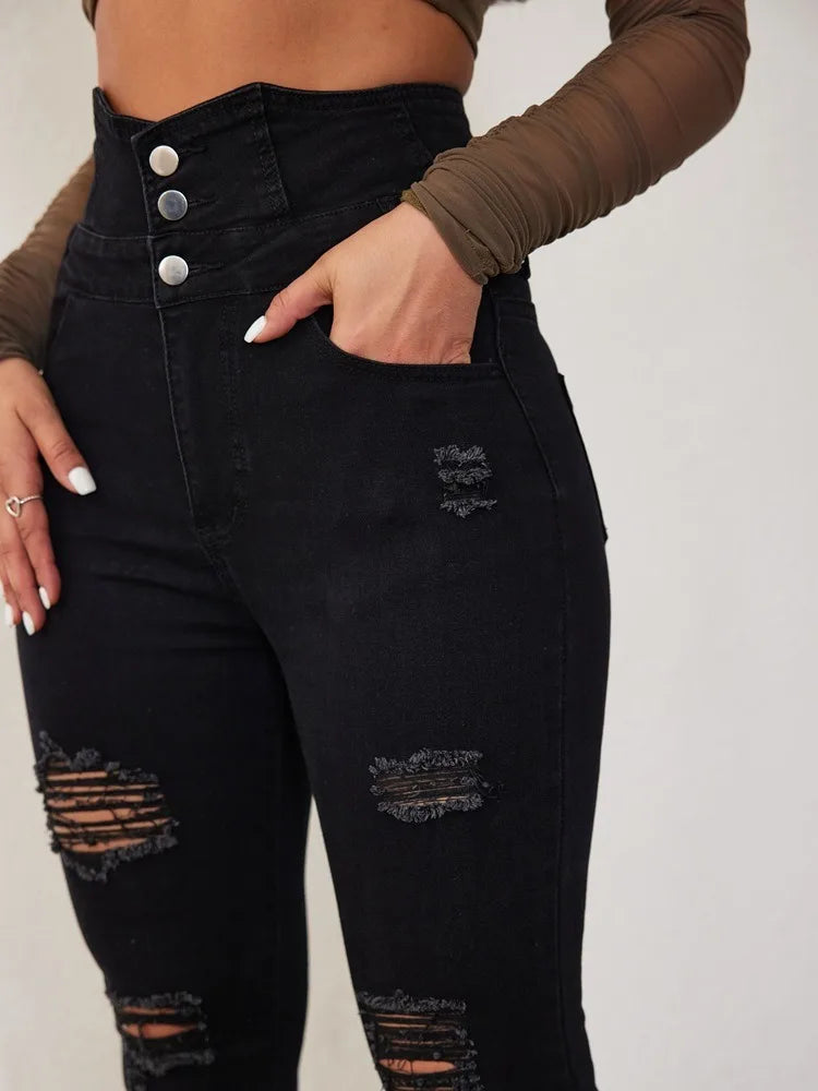 High Waist Tie Denim Pencil Pants