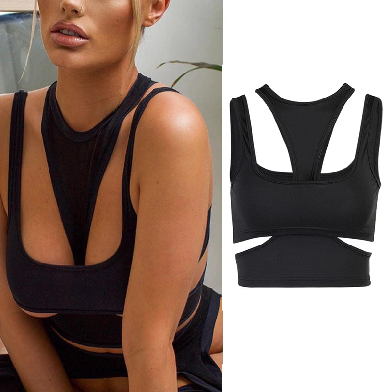 Y2K Cut-Out Sleeveless Crop Top — Women's