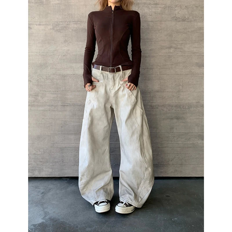 Y2K High Waist Baggy Cargo Denim Jeans — Women