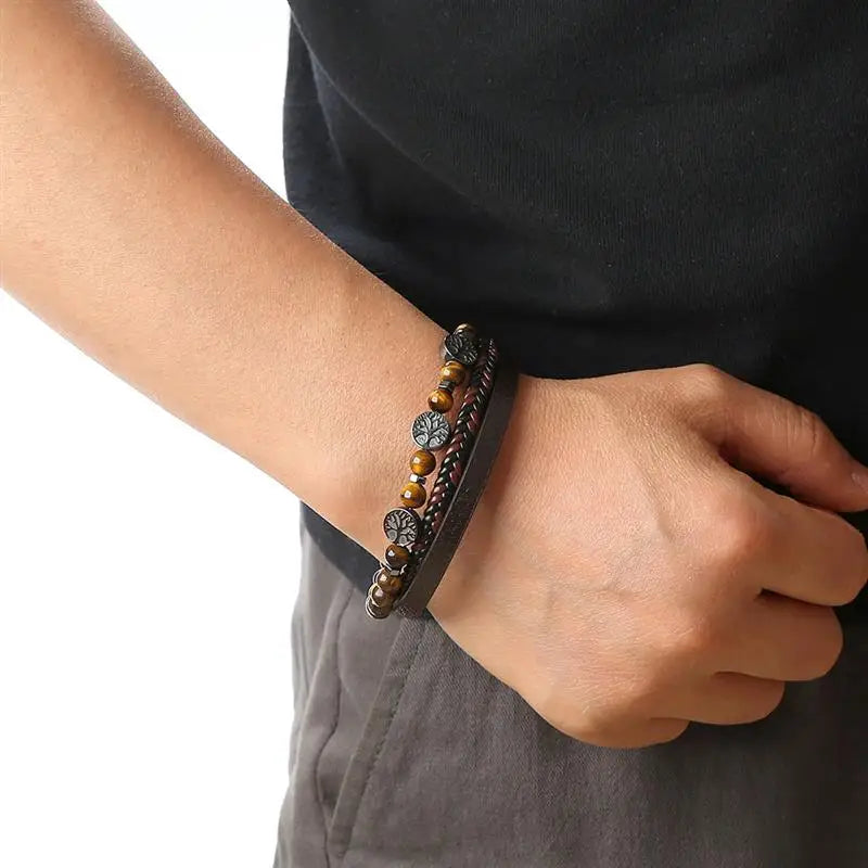Tiger Stack — Multilayer Tiger Eye Leather Bracelet