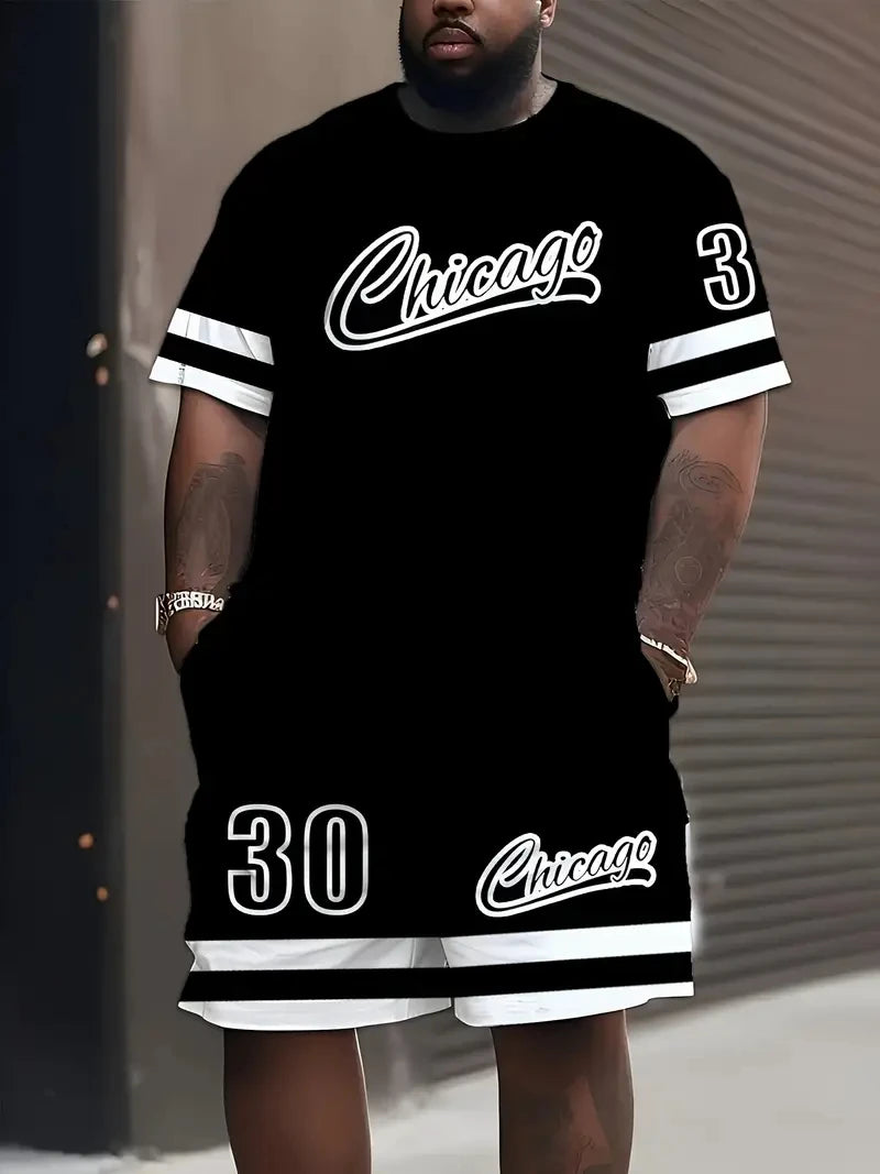 Men's Letter Print Basketball Sports T-Shirt & Shorts Set
