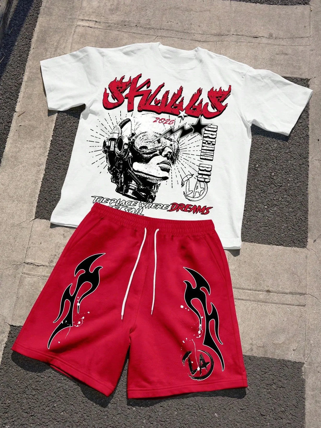 Men's Letter Print T-Shirt & Shorts Set
