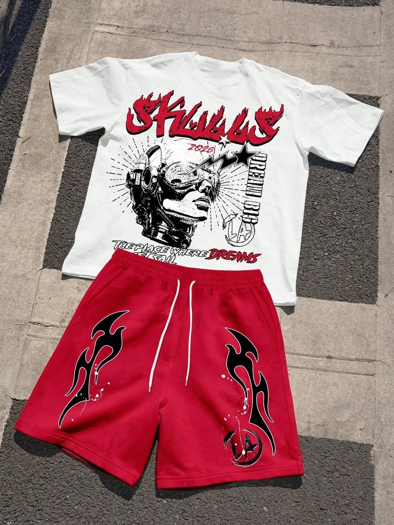 Men's Letter Print T-Shirt & Shorts Set
