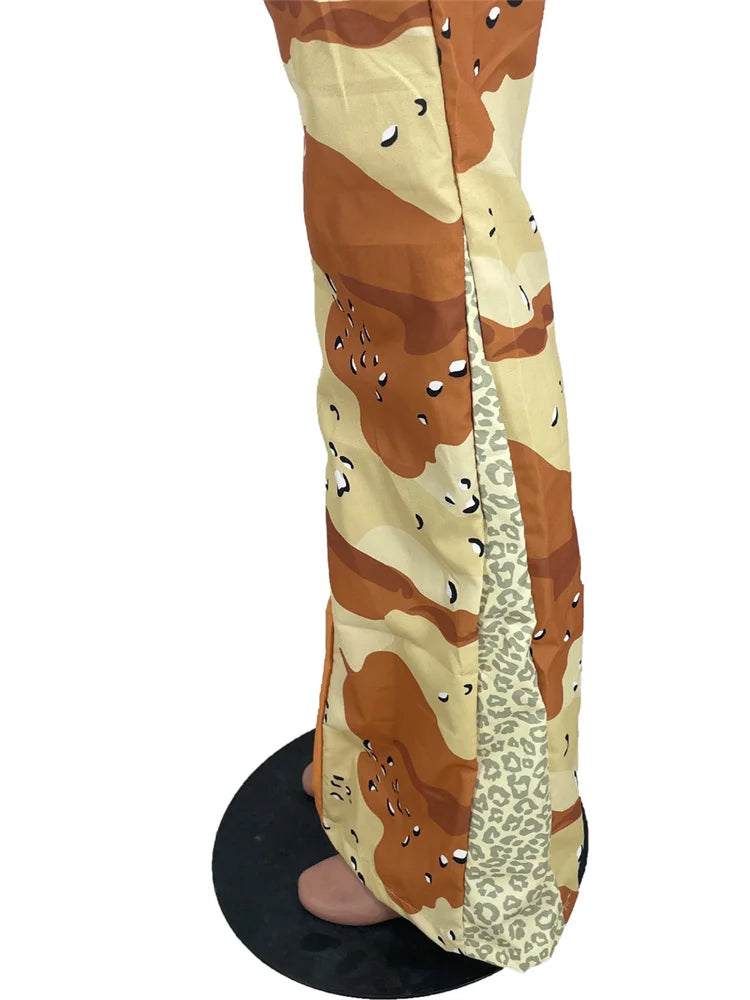 Y2K High Waist Print Flared Cargo Trousers — Women