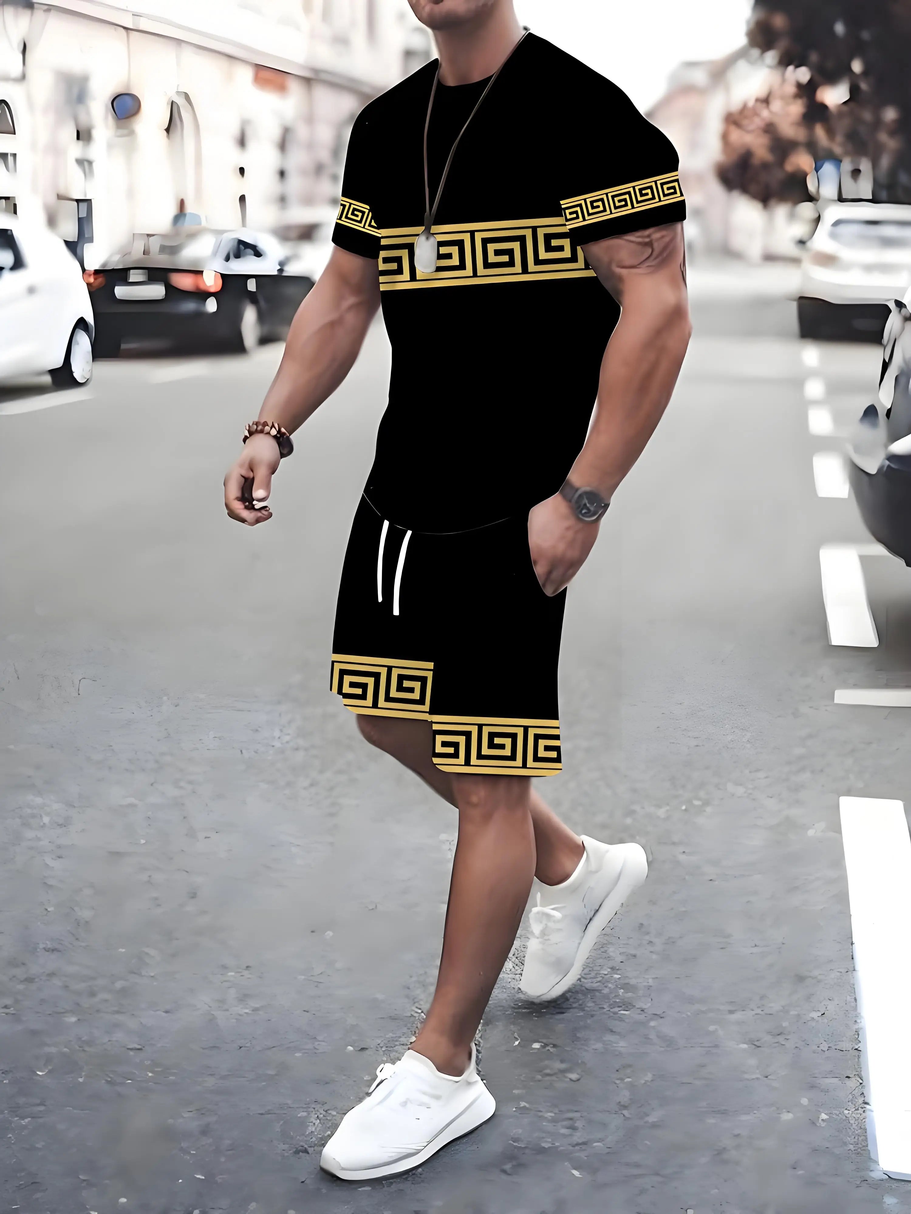 Men's Plus Size Urban Street T-Shirt & Shorts Set