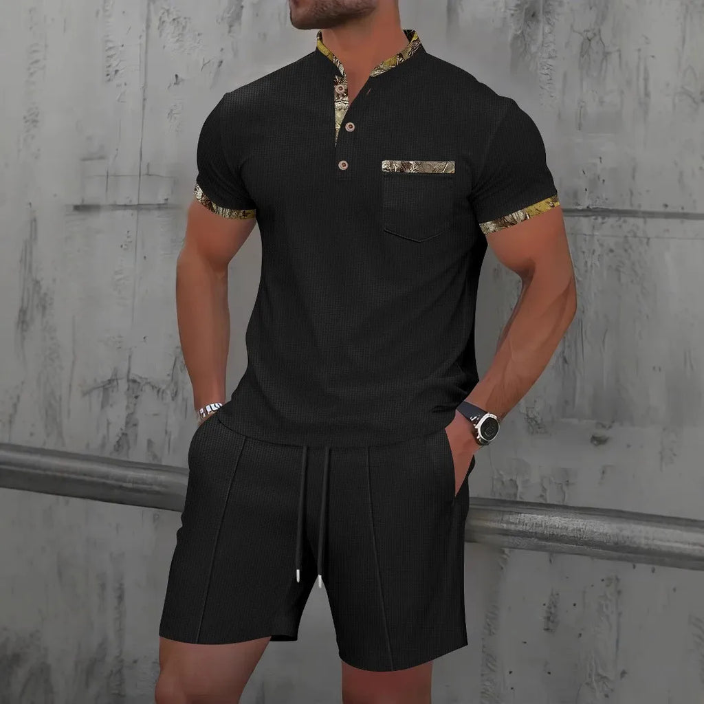 Men's Waffle Two-Piece Suit Shorts Set