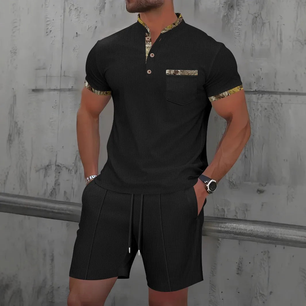 Men's Waffle Two-Piece Suit Shorts Set