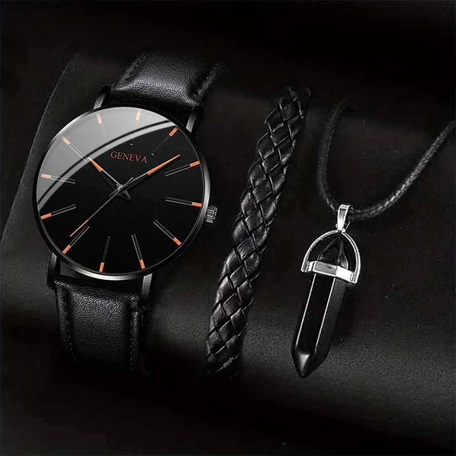 Men's Business Watch, Necklace & Bracelet Gift Set
