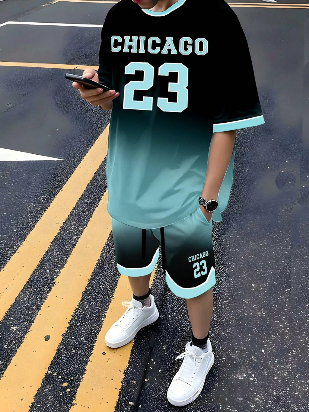Men's Letter Print Basketball Sports T-Shirt & Shorts Set