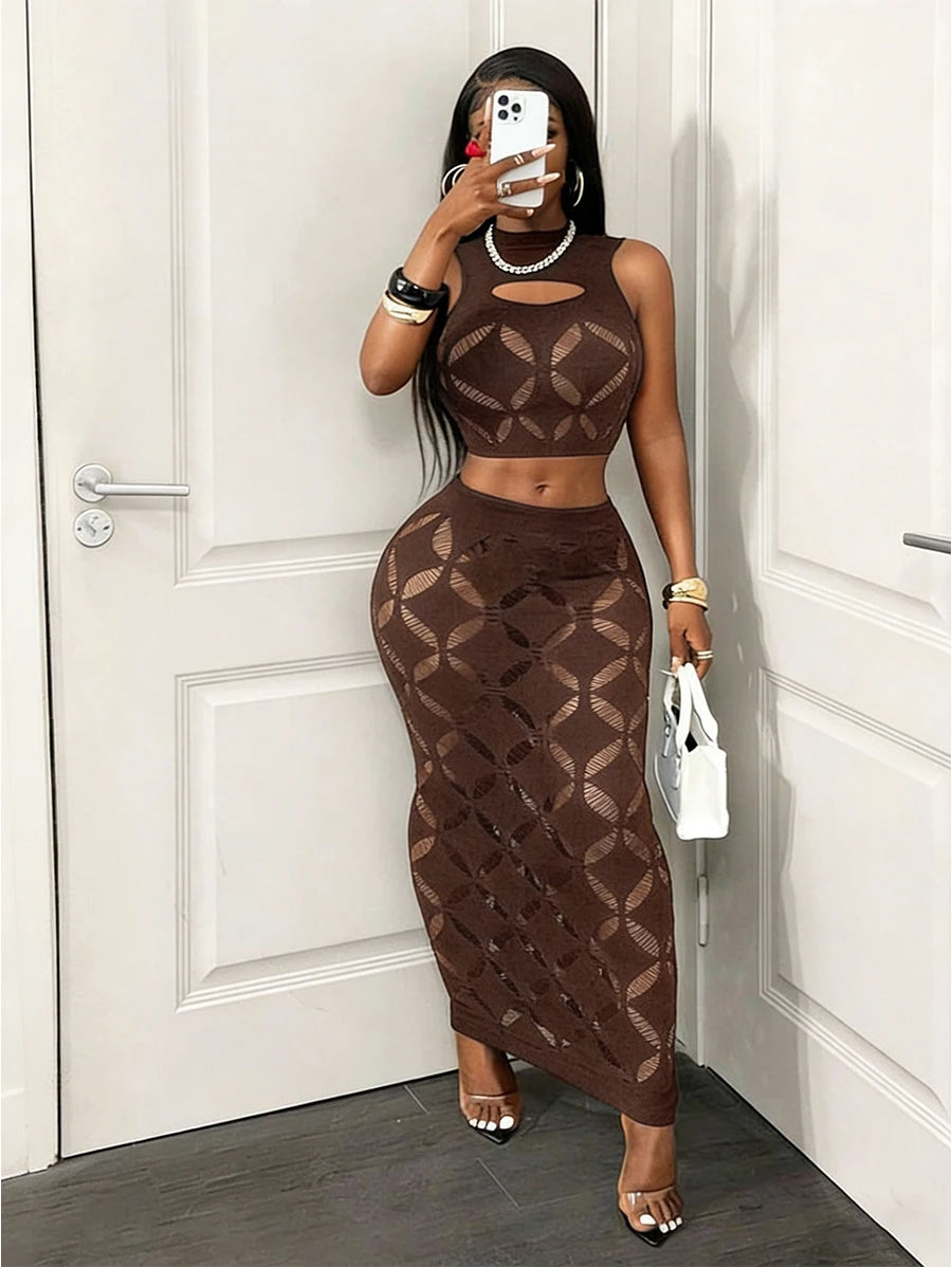 Mesh Crop Tank & Bodycon Mini Skirt Set — Women's Clubwear
