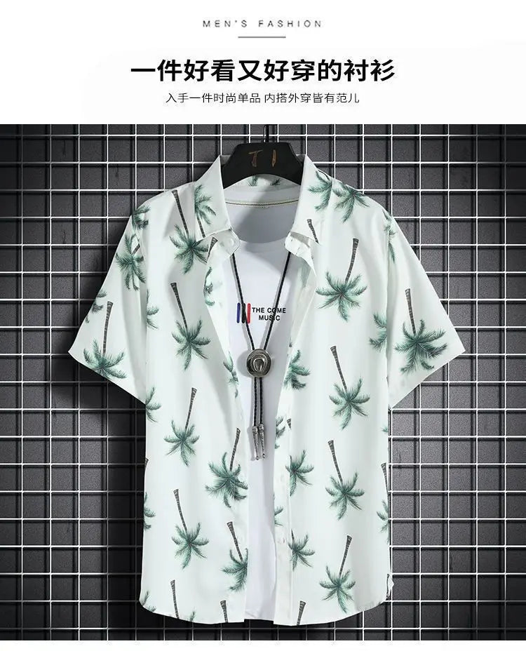 Men's Hawaiian Print Shirt & Shorts Beach Set