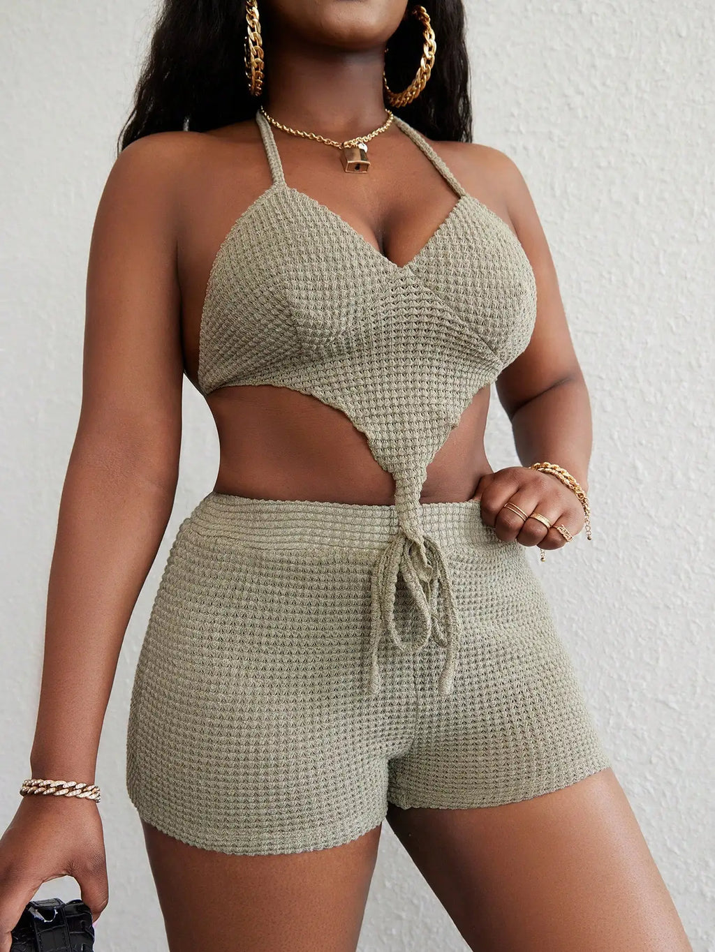 Lace-Up Crop Top & Shorts Set