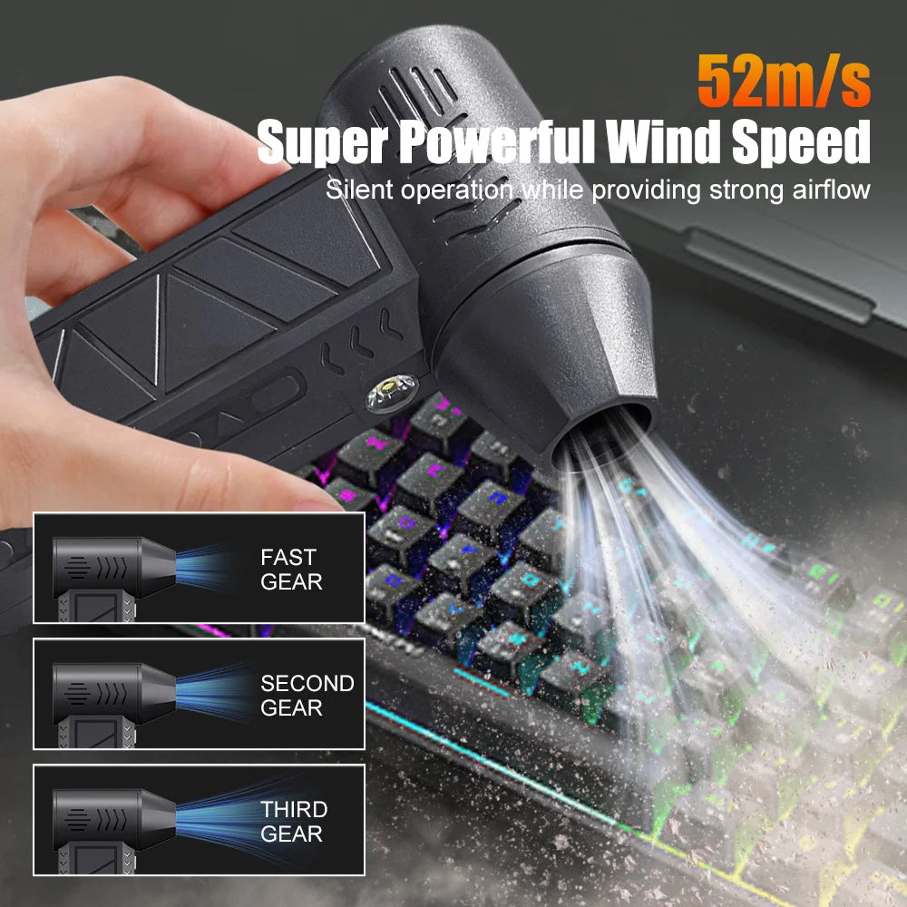 Caer Mini Turbo Jet Fan Electric Air Duster with 1&3 Gear Adjustable Speed 130000RPM 52m/s Car Computer Cleaning Blower Tool Kit