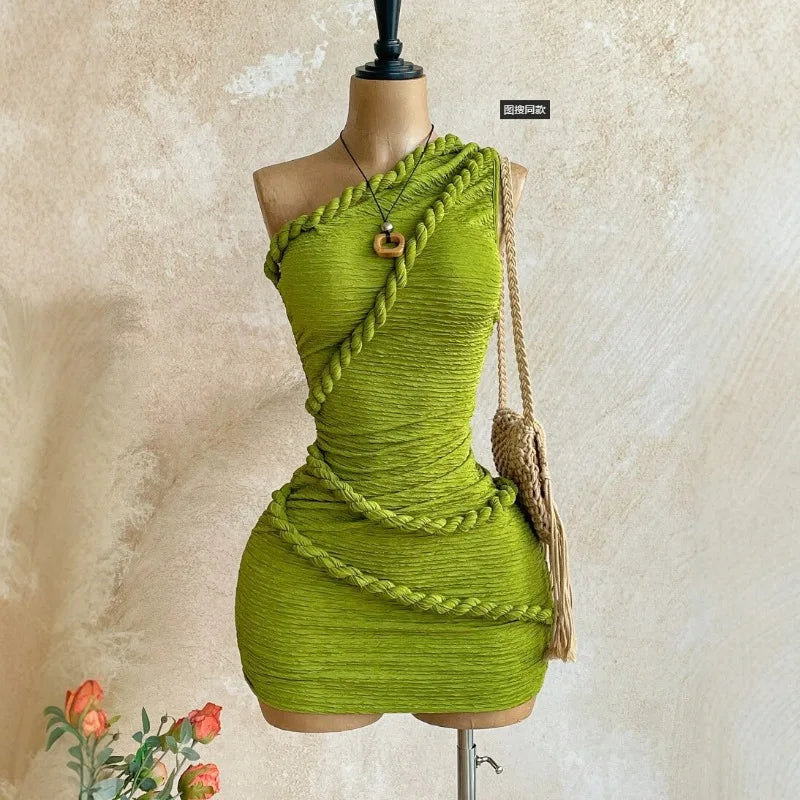 One Shoulder Ruched Bodycon Mini Dress
