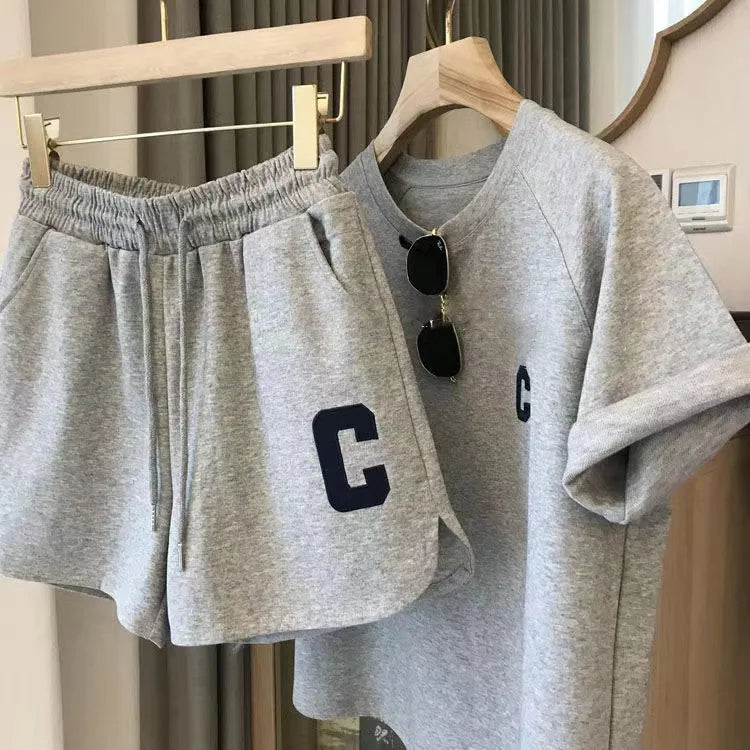 Women's Print Letter T-Shirt & Shorts Two-Piece Set