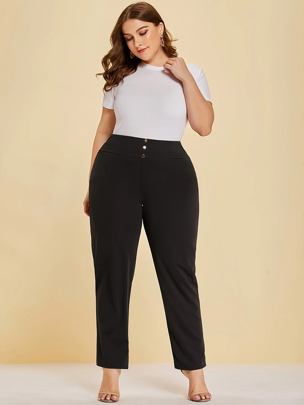 Plus Size Knit Slit Straight Trousers — Women