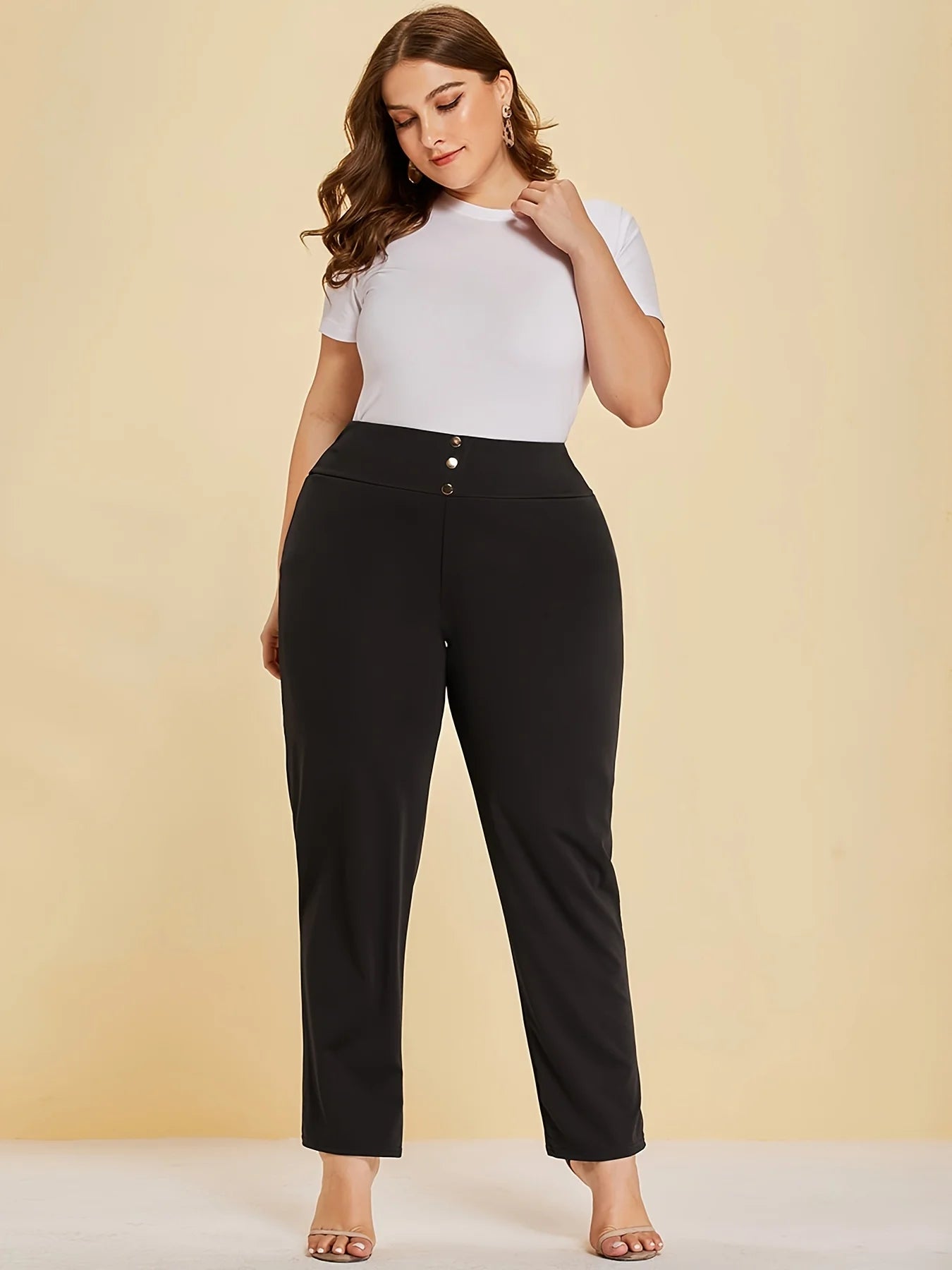 Plus Size Knit Slit Straight Trousers — Women