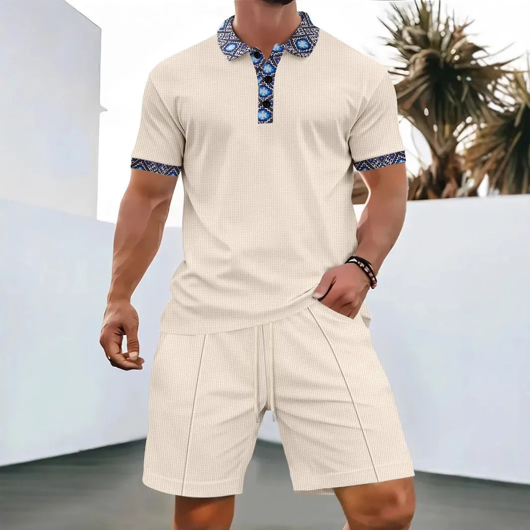 Men's Waffle Two-Piece Suit Shorts Set