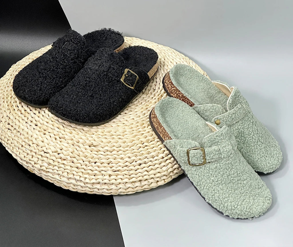New Plush Closed-toe Slippers Retro Sandals Women Men's Indoor & Outdoor Slip-on Flat Shoes Suitable For Fall & Winter