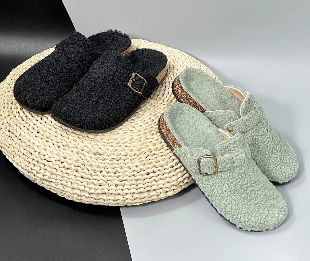 New Plush Closed-toe Slippers Retro Sandals Women Men's Indoor & Outdoor Slip-on Flat Shoes Suitable For Fall & Winter