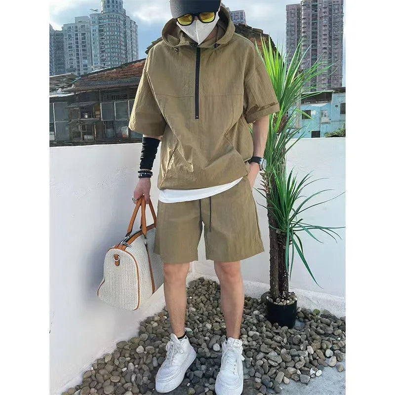Men's Cargo Style Hooded T-Shirt & Shorts Set