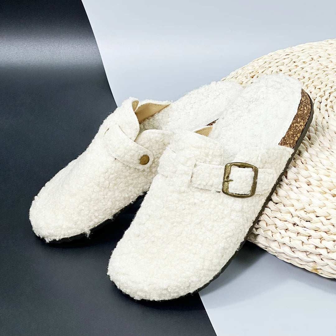 New Plush Closed-toe Slippers Retro Sandals Women Men's Indoor & Outdoor Slip-on Flat Shoes Suitable For Fall & Winter