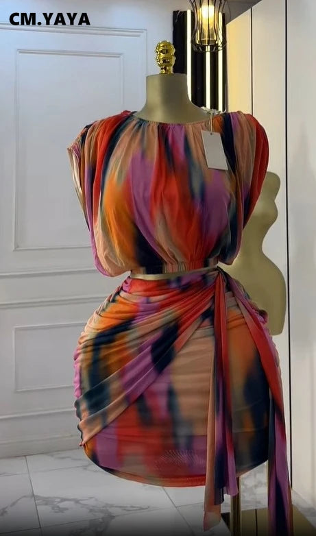 Tie Dye Ruched T-Shirt & Mini Skirt Set