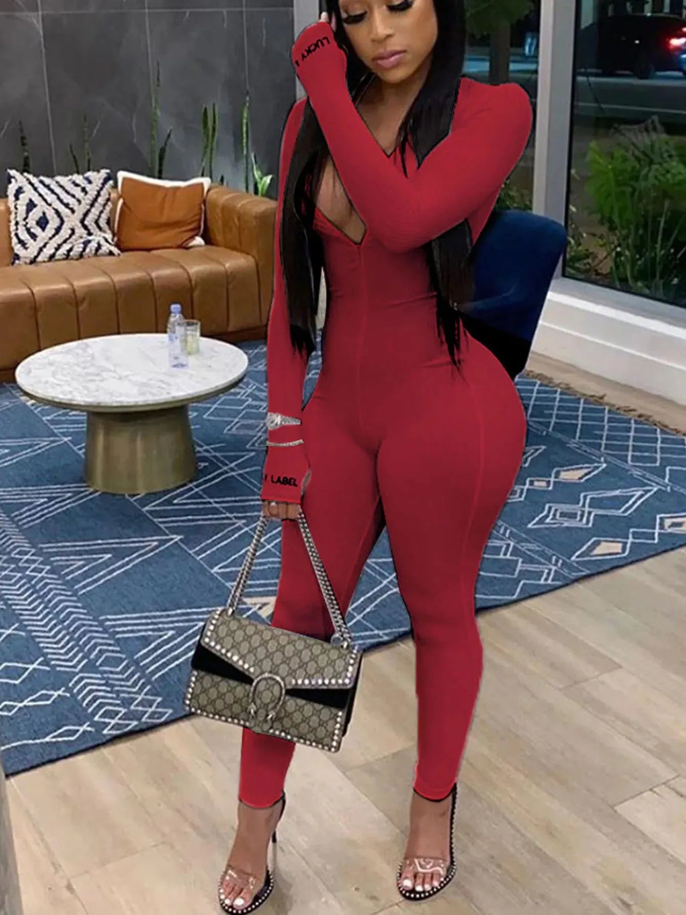 Knit Bodycon Long Sleeve Jumpsuit — Women's