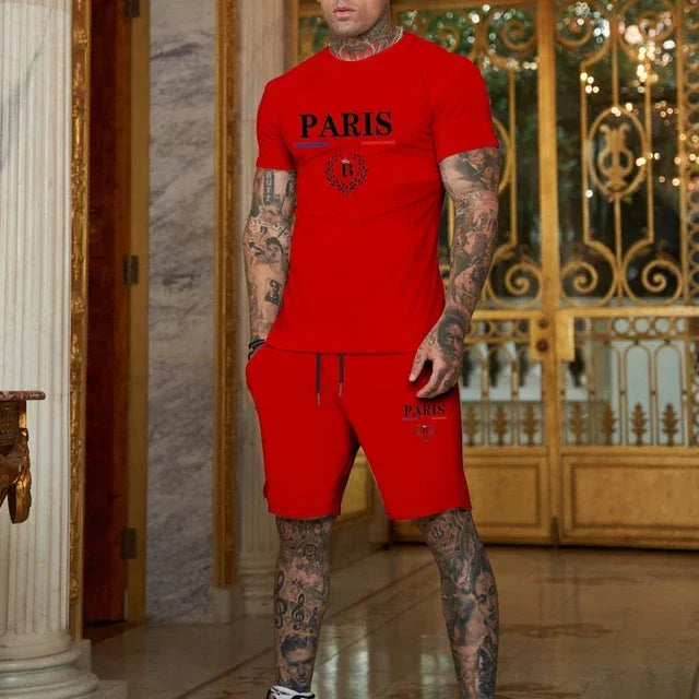 Men's Short Sleeve T-Shirt & Split Shorts Sportswear Set