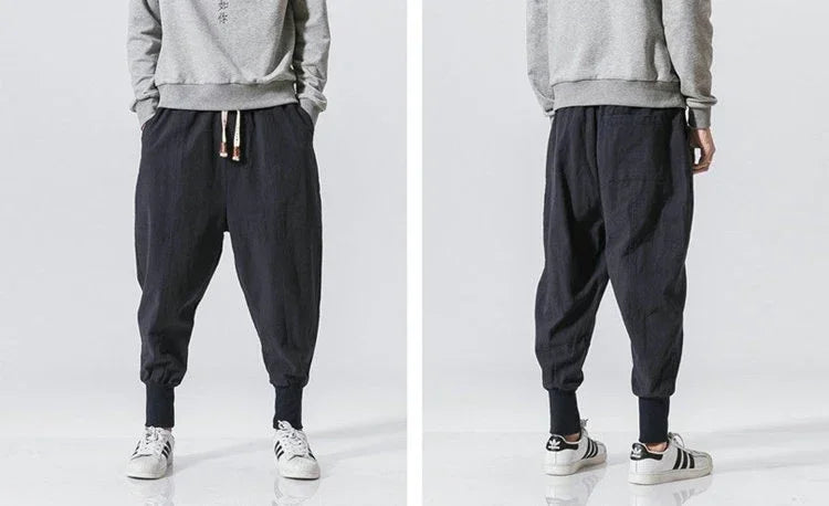 Cotton Linen Drop-Crotch Harem Pants