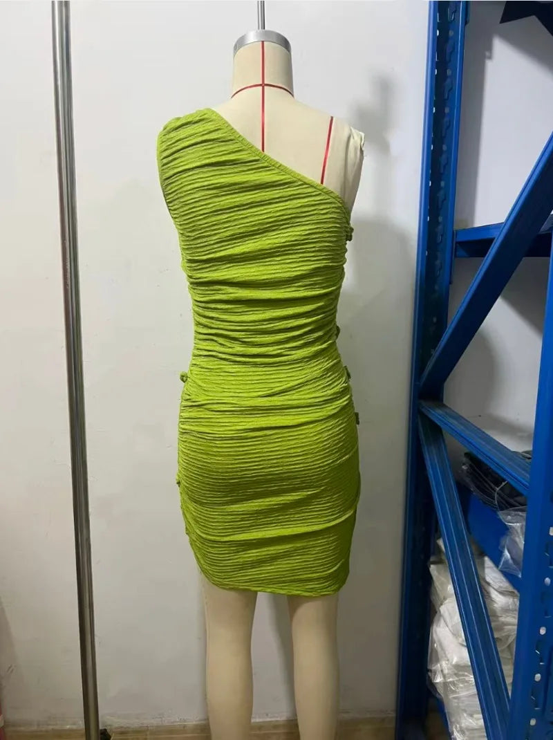 One Shoulder Ruched Bodycon Mini Dress