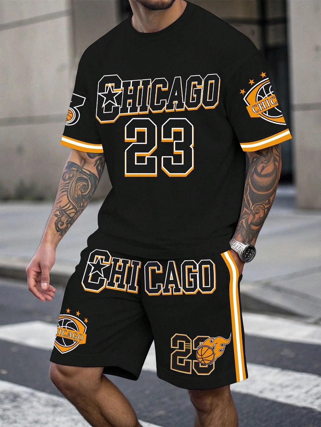 Men's Letter Print Basketball Sports T-Shirt & Shorts Set