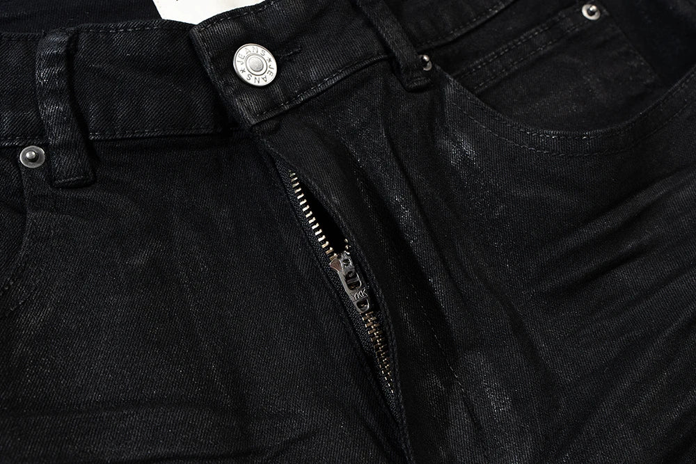 Streetwear Black Glue Coated Boot Cut for Men and Women Straight Baggy Casual Flare Pants Oversized Loose Denim Trousers