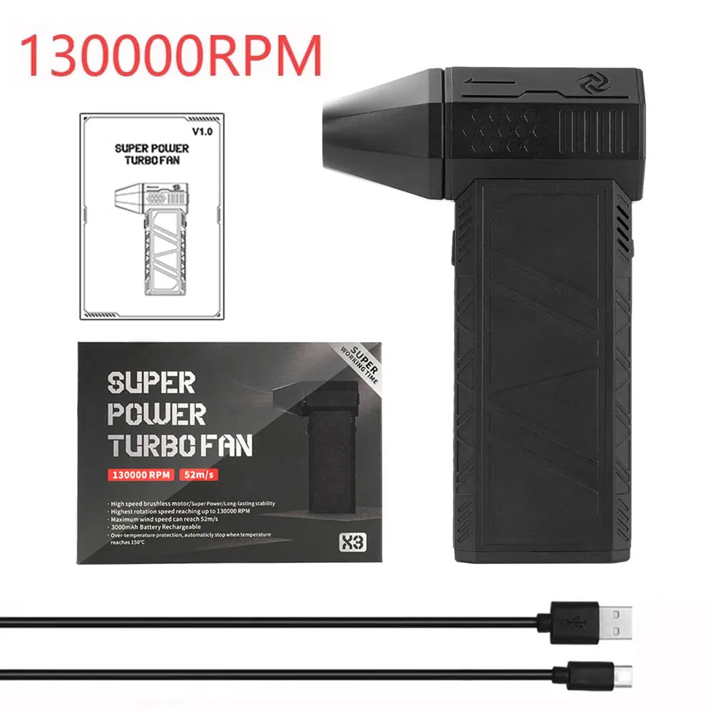 Caer Mini Turbo Jet Fan Electric Air Duster with 1&3 Gear Adjustable Speed 130000RPM 52m/s Car Computer Cleaning Blower Tool Kit