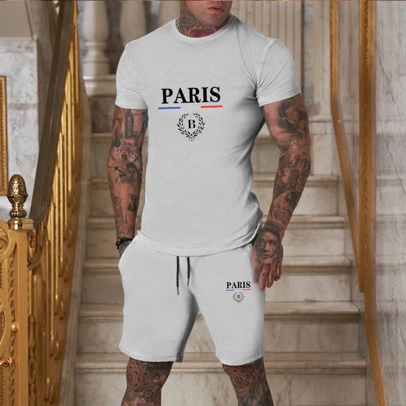 Men's Short Sleeve T-Shirt & Split Shorts Sportswear Set