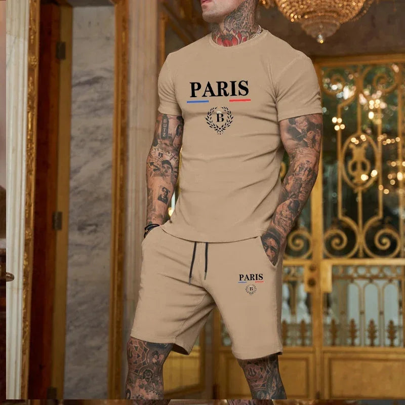 Men's Short Sleeve T-Shirt & Split Shorts Sportswear Set