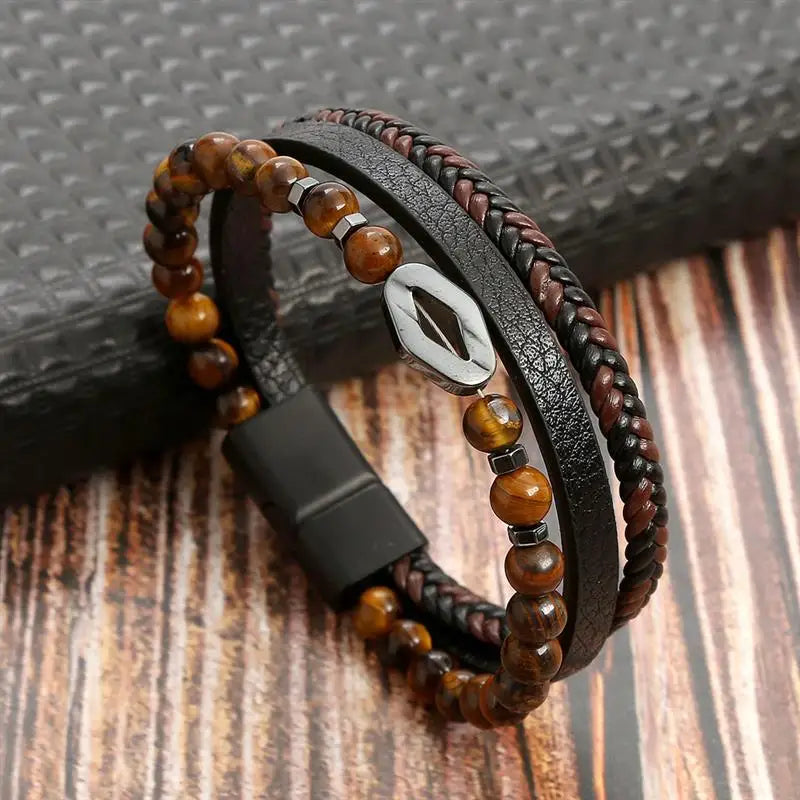 Tiger Stack — Multilayer Tiger Eye Leather Bracelet