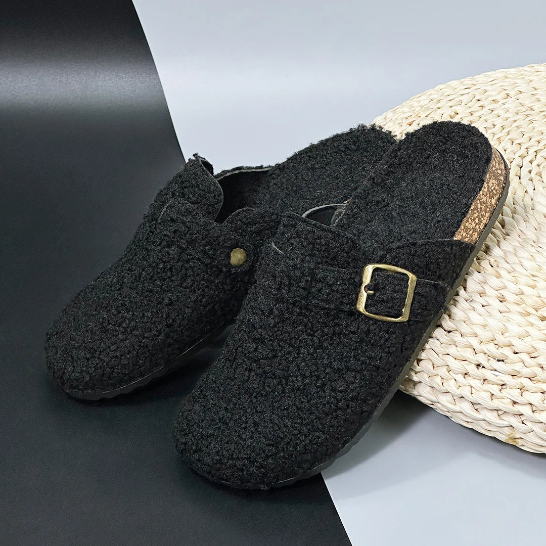 New Plush Closed-toe Slippers Retro Sandals Women Men's Indoor & Outdoor Slip-on Flat Shoes Suitable For Fall & Winter