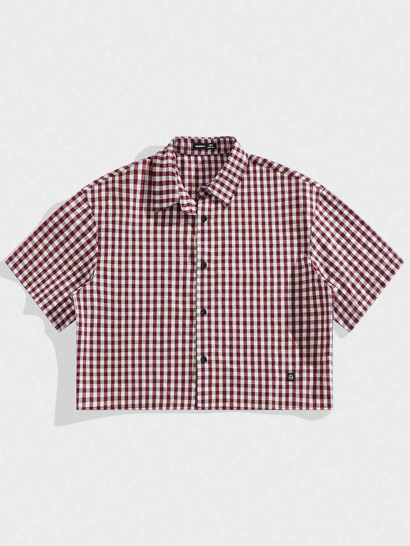 Men Casual Plaid Cropped Short Sleeve Shirt Y2k Street Style