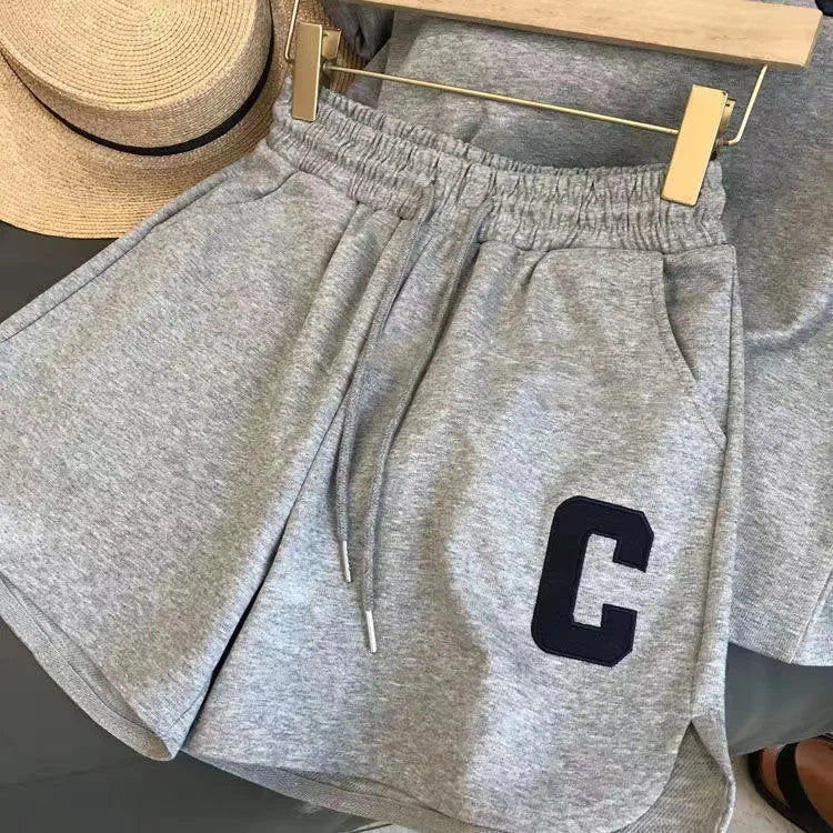 Women's Print Letter T-Shirt & Shorts Two-Piece Set