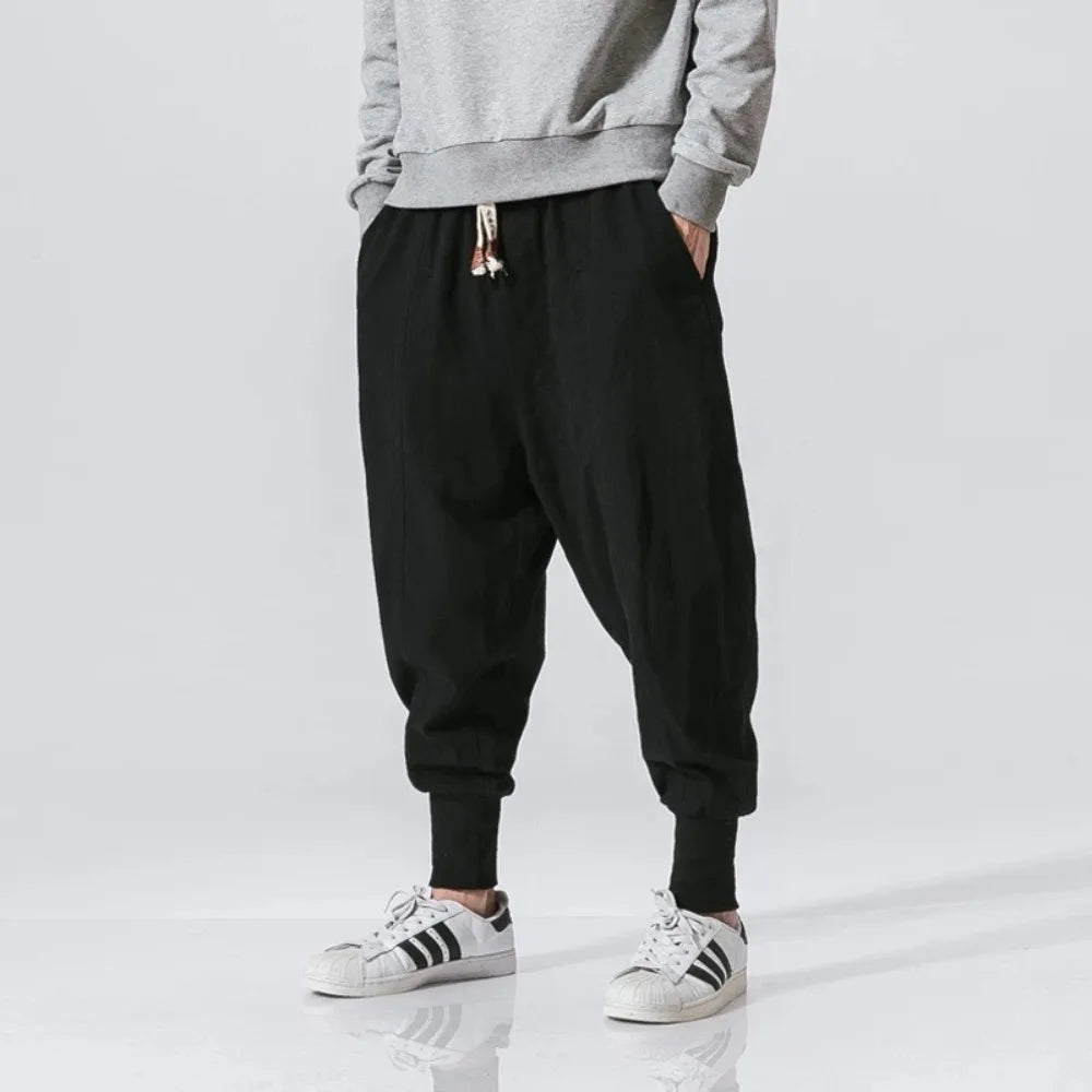 Cotton Linen Drop-Crotch Harem Pants